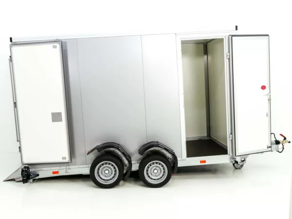 Vezeko Koffer-Absenkanhänger 157x344cm Höhe:210cm 2,7t|Tür|E-Pumpe|silber – Bild 6