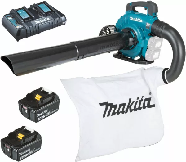 Makita Akku-Laubbläser und -sauger DUB363PT2V mit 2 x 5 Ah Akku und Doppel-Ladegerät - Modell 2025